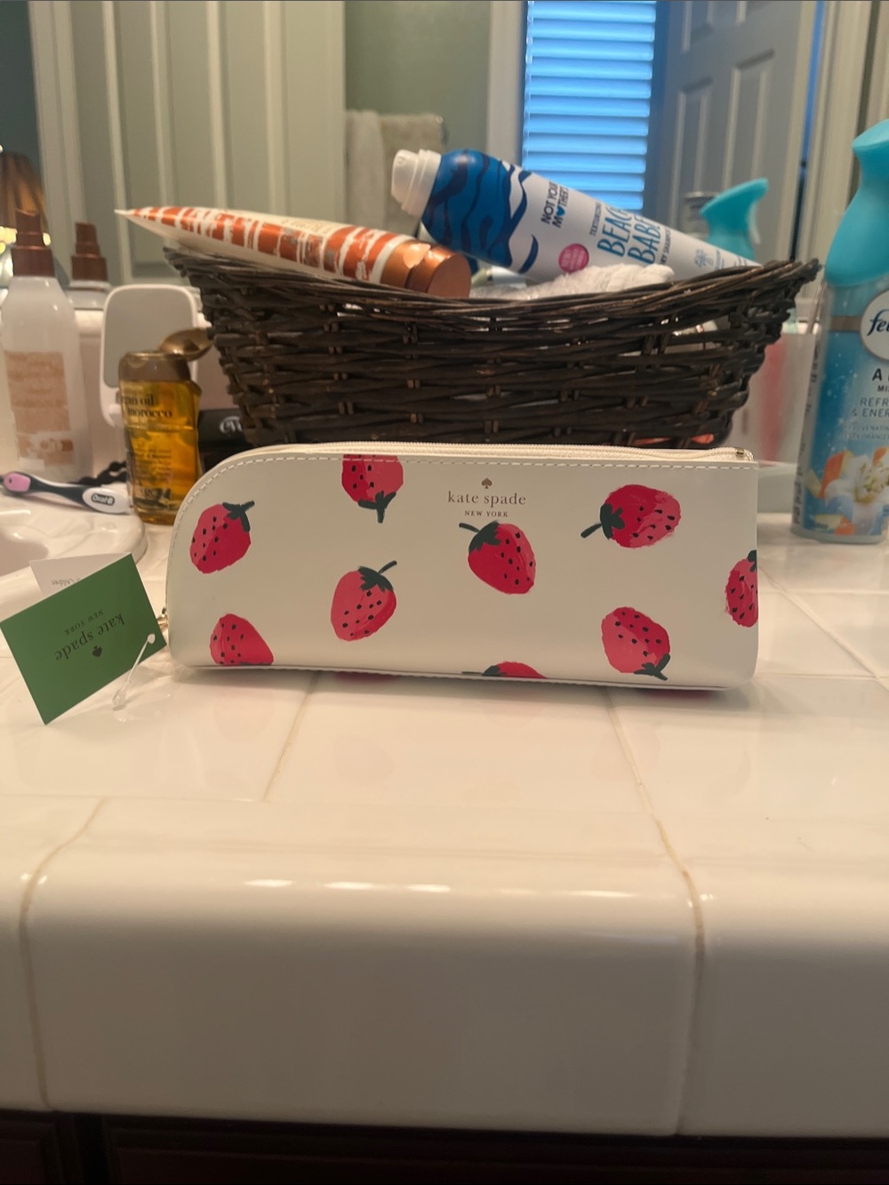 kate spade White makeup bag/pencil case with Pink Strawberry Print